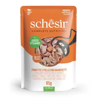 Zooplus 6x85g Tonijn en kip met garnalen Schesir Complete Nutrition in gelei natvoer voor katten aanbieding