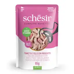 Zooplus 6x85g Tonijn en kip met ham Schesir Complete Nutrition in gelei natvoer voor katten aanbieding