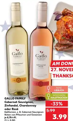 Kaufland DE Gallo family Cabernet Sauvignon, Zinfandel, Chardonnay oder Rosé aanbieding