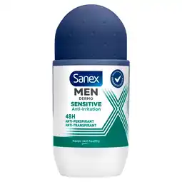 Kruidvat Sanex Men Dermo Sensitive 24-Uur Antitranspirant Roller aanbieding