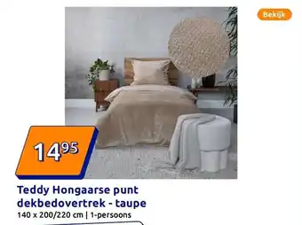 Action Teddy Hongaarse punt dekbedovertrek - taupe aanbieding