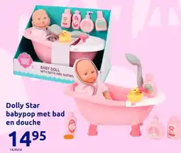Action Dolly Star babypop met bad en douche aanbieding