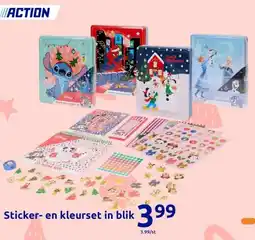 Action Sticker- en kleurset in blik aanbieding