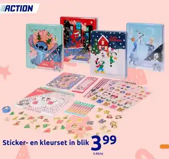 Action Sticker- en kleurset in blik aanbieding