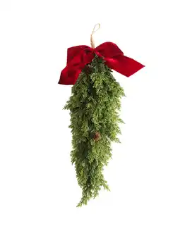 Joybuy 50cm Red Bow Swag With red velvet bow and mini cones Natural Material: Pinecones aanbieding