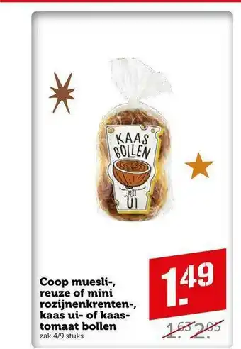 CoopCompact Coop Muesli-, Reuze Of Mini Rozijnenkrenten-, Kaas Ui- Of Kaas- Tomaat Bollen aanbieding