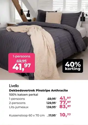 Linolux Livello Dekbedovertrek Pinstripe Anthracite aanbieding