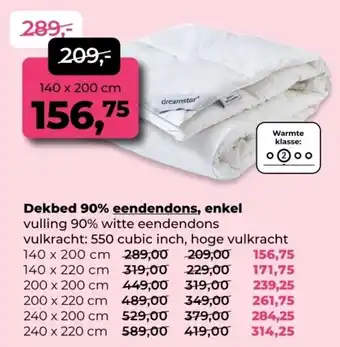 Linolux Dekbed 90% eendendons, enkel aanbieding