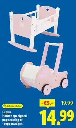 Lidl Lupilu Houten speelgoedpoppenwieg of poppenwagen aanbieding