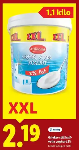 Lidl Griekse stijl half- volle yoghurt 2% aanbieding