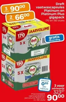 Trekpleister Dreft vaatwascapsules Platinum en Platinum Plus gigapack aanbieding