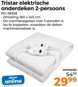 Trekpleister Tristar elektrische onderdeken 2-persoons PD-3855E aanbieding
