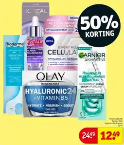 Kruidvat Gezichtsverzorging met hyaluronzuur van Nivea, Garnier, L'Oréal, Biodermal, Bioré en Olay aanbieding