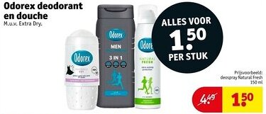 Kruidvat Odorex deodorant en douche aanbieding