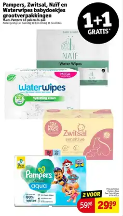 Kruidvat Pampers, Zwitsal, Naïf en Waterwipes babydoekjes grootverpakkingen aanbieding