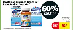 Kruidvat Davitamon junior en tiener 12+ kauw aardbei 60 stuks aanbieding