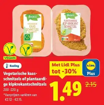 Lidl Vegetarische kaasschnitzels of plantaardige kipkrokantschnitzels aanbieding