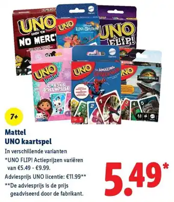 Lidl Mattel UNO kaartspel aanbieding