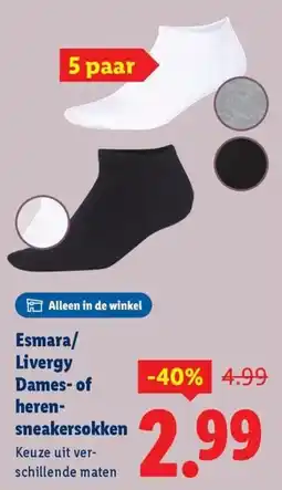 Lidl Esmara/ Livergy Dames of heren sneakersokken aanbieding