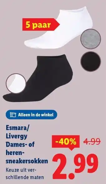Lidl Esmara/ Livergy Dames of heren sneakersokken aanbieding