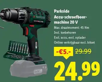 Lidl Parkside Accu-schroefboormachine 20 V aanbieding