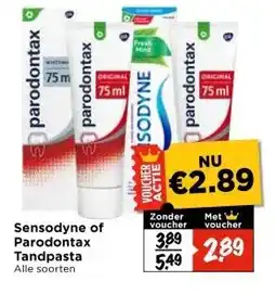 Vomar Voordeelmarkt Sensodyne of Parodontax Tandpasta aanbieding