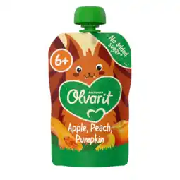 Albert Heijn Olvarit Knijpfruit apple, peach, pumpkin 6m+ aanbieding