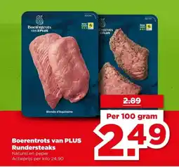 PLUS Boerentrots van PLUS Rundersteaks aanbieding