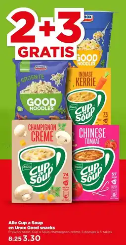 PLUS Alle Cup a Soup en Unox Good snacks aanbieding