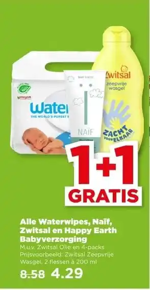 PLUS Alle Waterwipes, Naïf, Zwitsal en Happy Earth Babyverzorging aanbieding