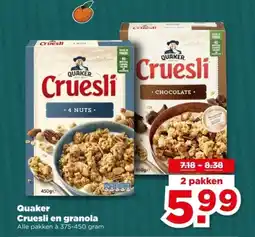 PLUS Quaker Cruesli en granola aanbieding