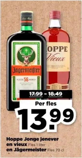 PLUS Hoppe Jonge jenever en vieux en Jägermeister aanbieding