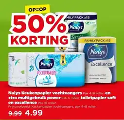 PLUS Nalys Keukenpapier vochtvangers en xtra multigebruik power, toiletpapier soft en excellence aanbieding