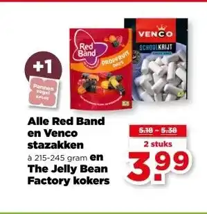 PLUS Alle Red Band en Venco stazakken en The Jelly Bean Factory kokers aanbieding