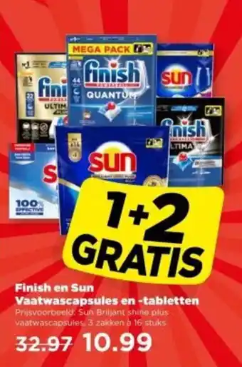 PLUS Finish en Sun Vaatwascapsules en tabletten aanbieding