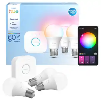 MediaMarkt PHILIPS HUE Wit en gekleurd licht, 1 Bridge, 3 lampen A60 Starterkit slimme verlichting Wit aanbieding