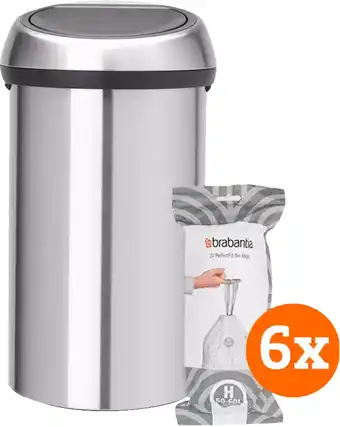 Coolblue Brabantia Touch Bin 60 Liter Rvs Fingerprint Proof + Vuilniszakken (120 stuks) aanbieding