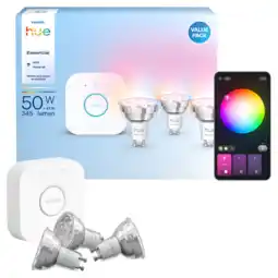 MediaMarkt Philips Hue Wit En Gekleurd Licht 1 Bridge 3 Gu10-spots Starterkit Slimme Verlichting aanbieding