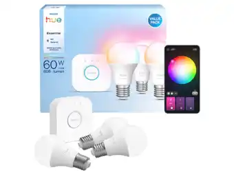 MediaMarkt Philips Hue Wit En Gekleurd Licht 1 Bridge 3 Lampen A60 Starterkit Slimme Verlichting aanbieding