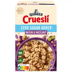 PLUS Quaker Cruesli Zero Sugar Raisin&Haze aanbieding