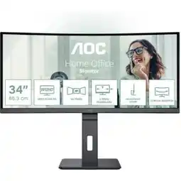 Amazon AOC CU34P3CV écran plat de PC 86,4 cm (34) 3440 x 1440 pixels UltraWide Quad HD LED Noir aanbieding