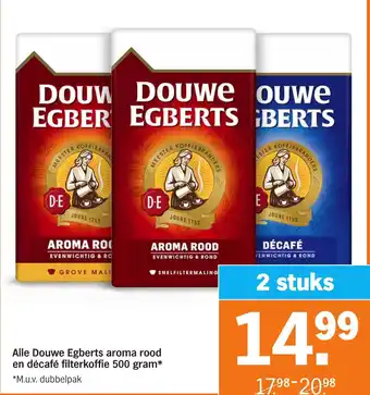 Albert Heijn Alle Douwe Egberts aroma rood en décafé filterkoffie aanbieding