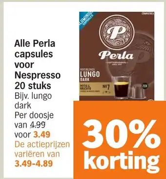 Albert Heijn Alle Perla capsules voor Nespresso aanbieding