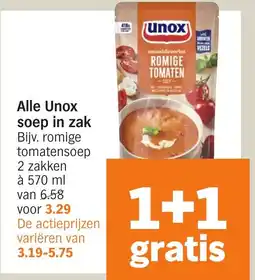 Albert Heijn Alle Unox soep in zak aanbieding