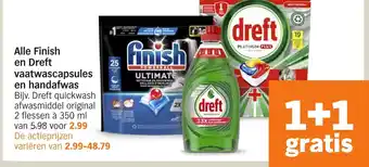 Albert Heijn Alle Finish en Dreft vaatwascapsules en handafwas aanbieding