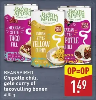 ALDI Beanspired chipotle chili gele curry of tacovulling bonen aanbieding