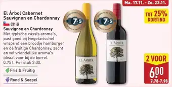 ALDI El Árbol Cabernet Sauvignon en Chardonnay aanbieding