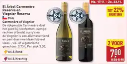 ALDI El Árbol Carmenère Reserva en Viognier Reserva aanbieding