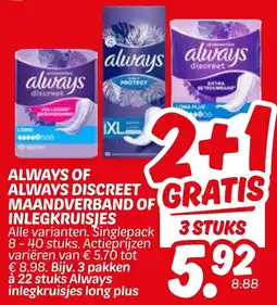 Dekamarkt Always Discreet Gratis Maandverband Of Inlegkruisjes aanbieding