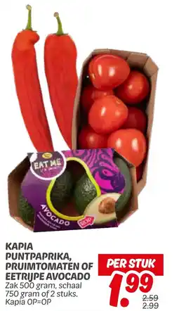 Dekamarkt Καρια puntpaprika pruimtomaten of eetrijpe avocado aanbieding